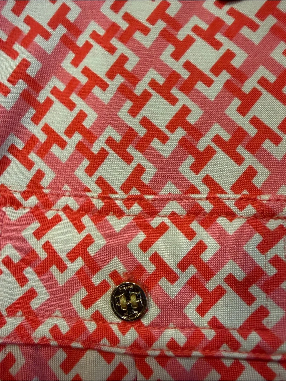 Orange/pink and White Geometric Button-Up Blouse